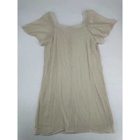 naif Cream Lined Gauze Dress with Button Down Front Short Sleeve L - Picture 3 of 7